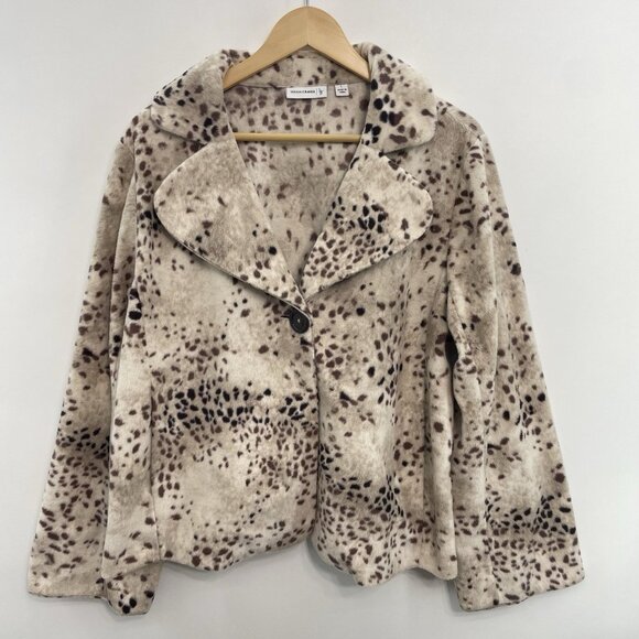 Susan Graver Jackets & Blazers - Susan Graver Fleece Jacket Blazer Cow Animal Print Spots Beige Tan Women L